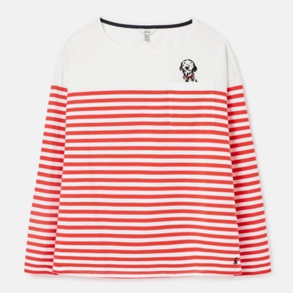 NEW Joules Women thick Top long sleeve shirt white red striped dog blouse size 8 - Picture 8 of 15